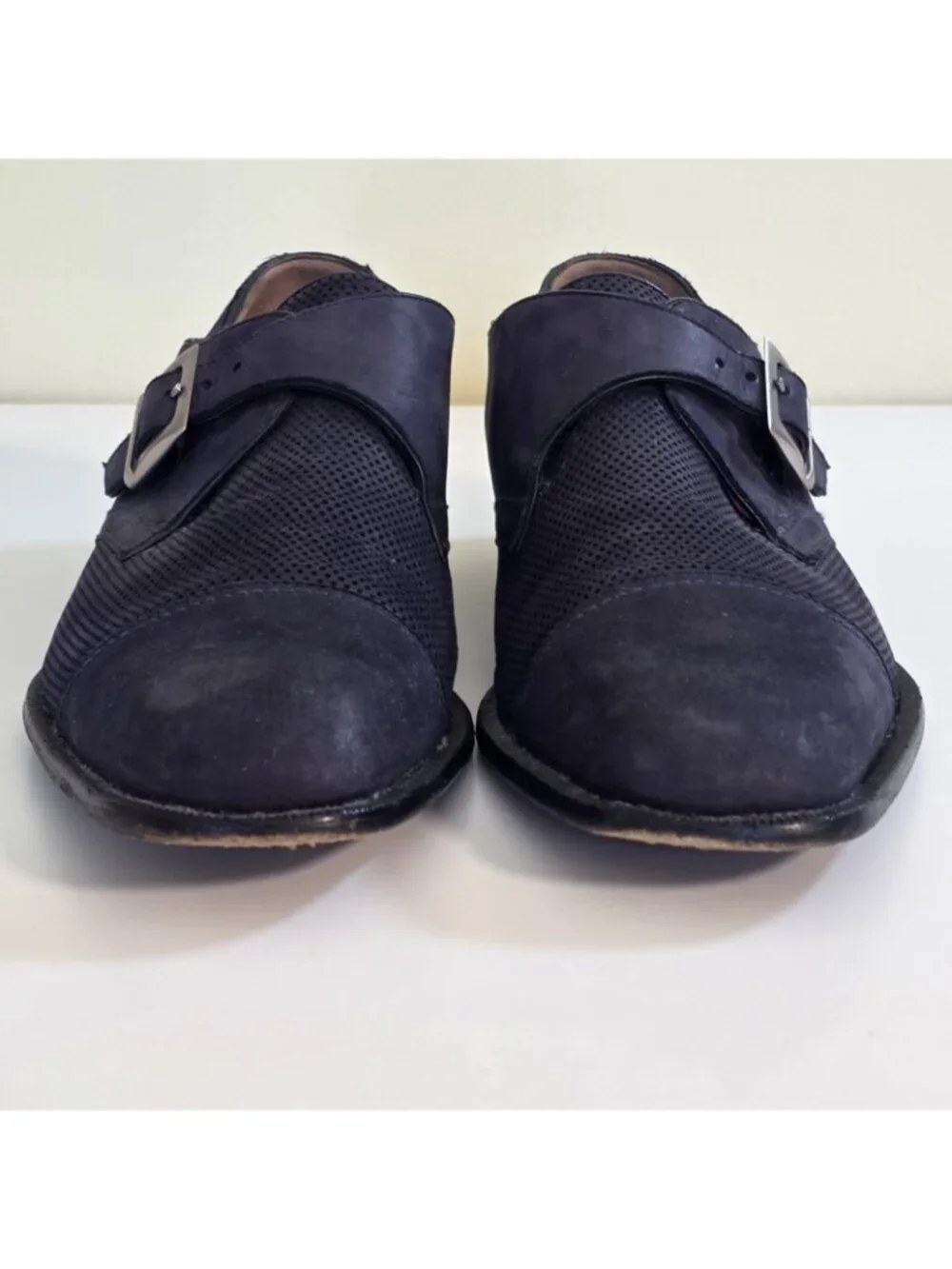 Moreschi for Russell & Bromley Shoes US 9.5 Navy Suede Single Monk Strap Italy